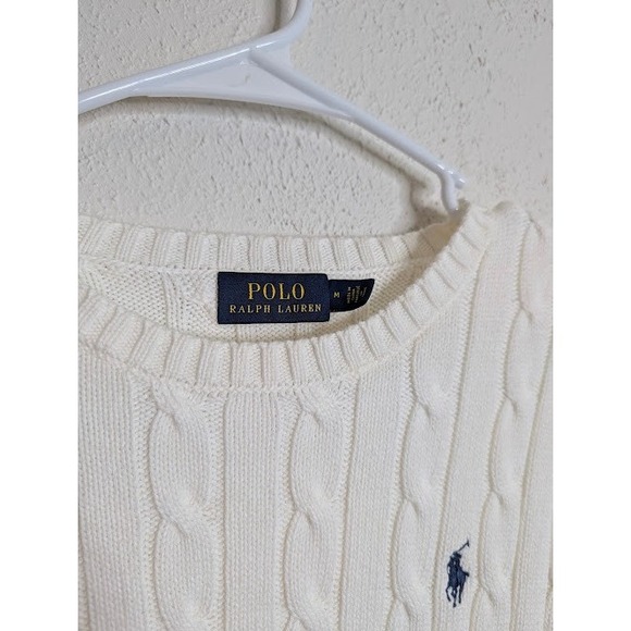 Polo Ralph Lauren Cable-Knit Cotton Crewneck Sweater Size Womens Medium Preppy - Picture 4 of 5
